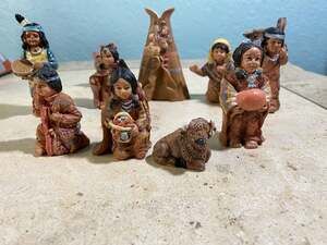 Vintage Native American Indian Sagebrush Kids Nativity 11-Piece